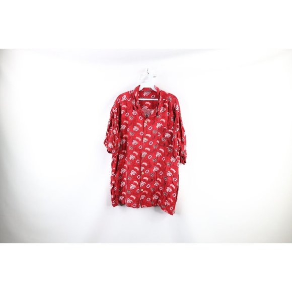 Vintage Mens XL Faded All Over Print Ohio State University Hawaiian Button Shirt - Picture 1 of 8